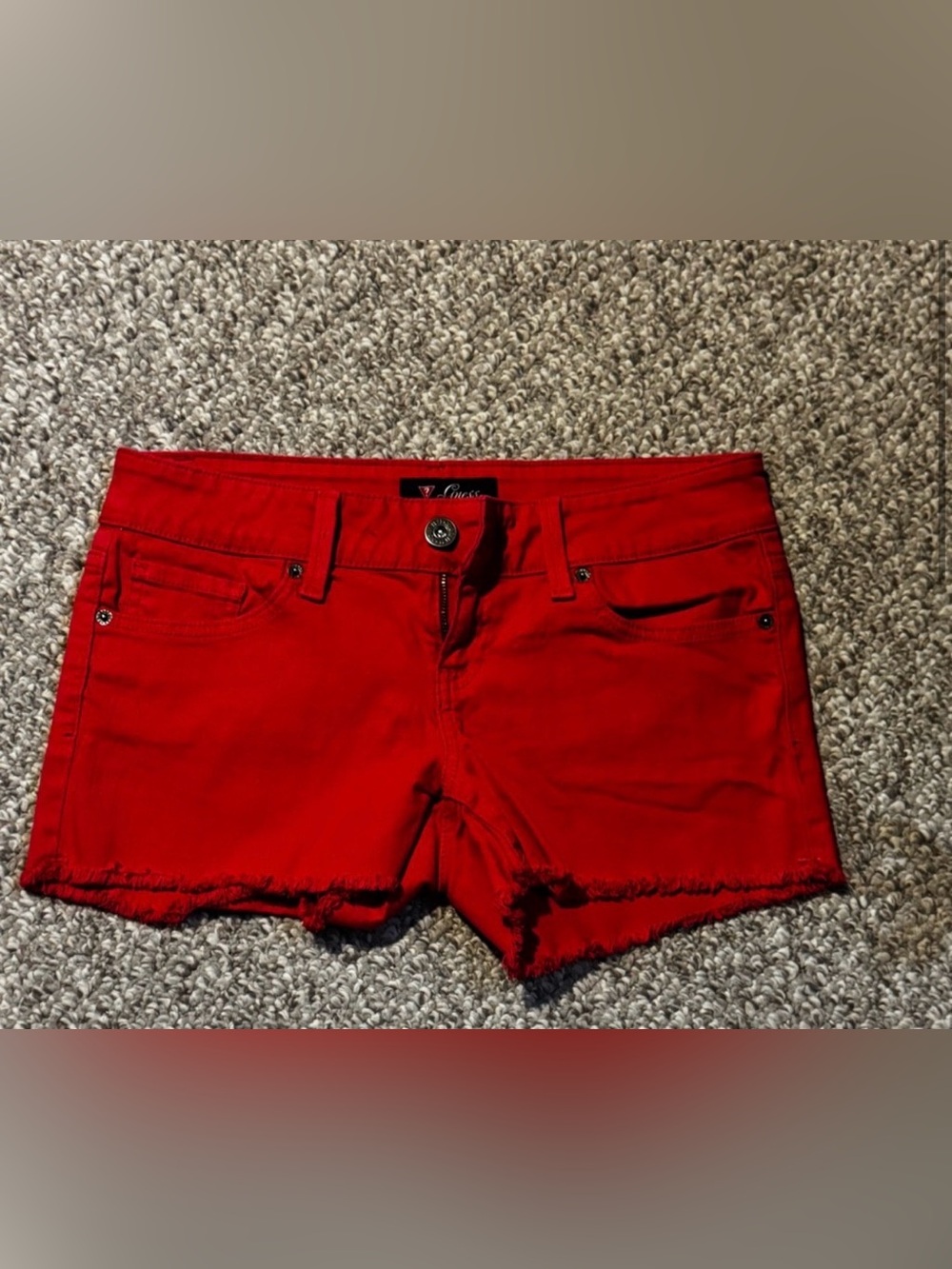 Guess red cut off shorts